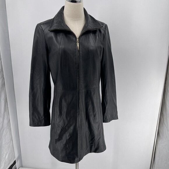Ellen Tracy Women's Soft Black Leather Jacket Medium Long Full Zip - Picture 6 of 6